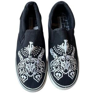 xhilaration Black Damask Pattern Canvas Slip-on Sneakers Women's Size 8.5
